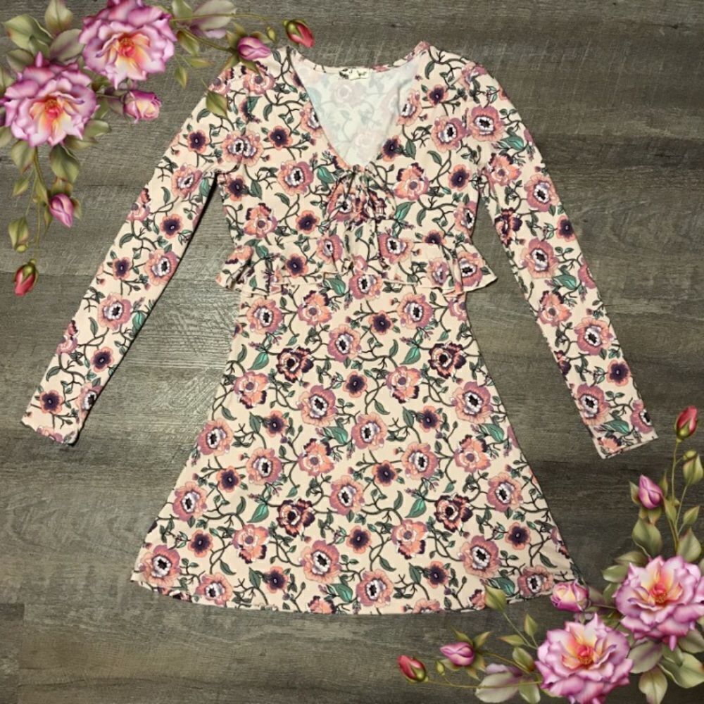 Floral long sleeve v- neck dress